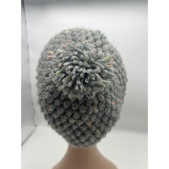 Soft Chunky Knit Gray Confetti Beanie Pom Pom Winter Hat Bohemian Hippie XXL - Picture 5 of 7